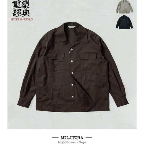 Militora220度假老钱风透气棉麻复古长袖古巴领衬衫宽松休闲衬衣