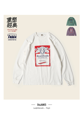 BARNS 复古美式主题 美棉筒织 致敬百威玩味印花长袖T恤 BR-23411