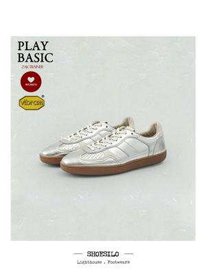 SHOESILO 新款女鞋超薄底百搭简约防滑耐磨银色经典德训鞋