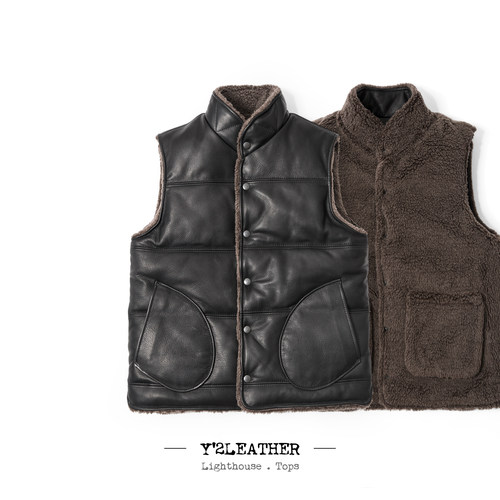 Y'2LEATHER  热门定番两面可穿羊驼毛&牛皮马甲冬季皮衣 SV-03