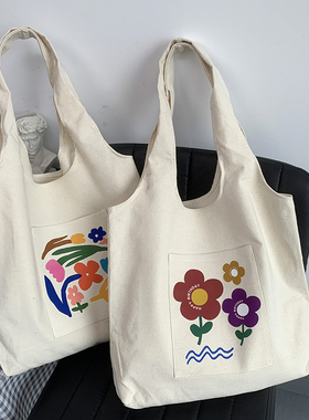 帆布包女大学生上课日系ins韩风女儿小众国王白色提包拉链手提袋