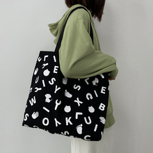 帆布包女上课大学生单肩托特包手提韩风小众设计感黑色帆布袋书包