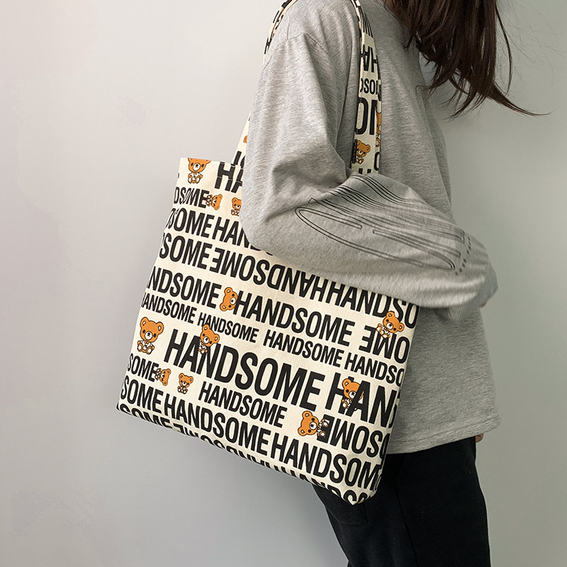 帆布包女大容量学生上课单肩复古帆布包ins冷淡慵懒风日系托特包