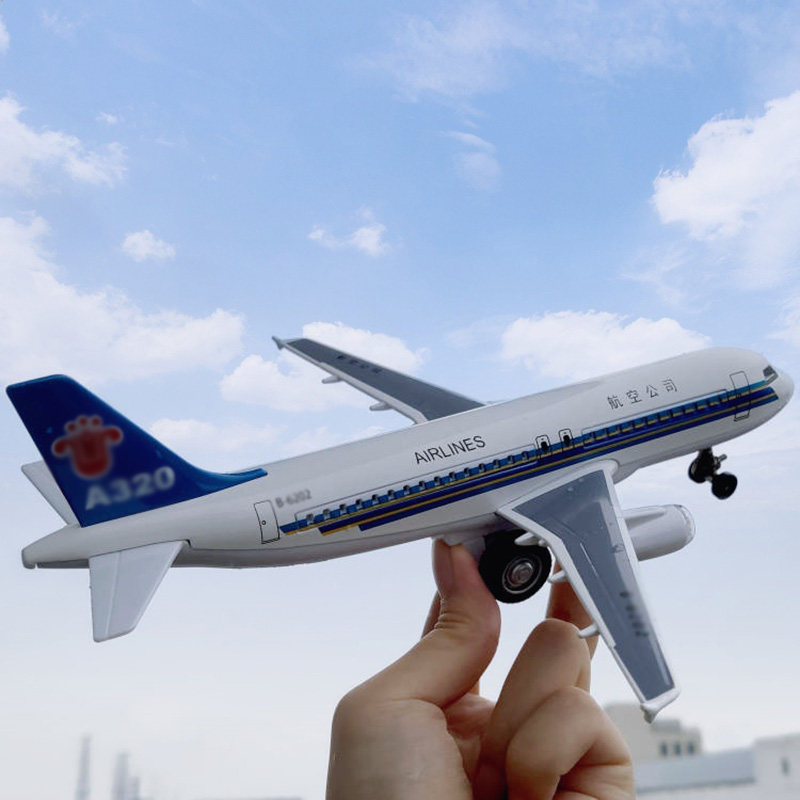 彩珀成真空客a320客机 飞机模型合金静态仿真声光回力摆件玩具
