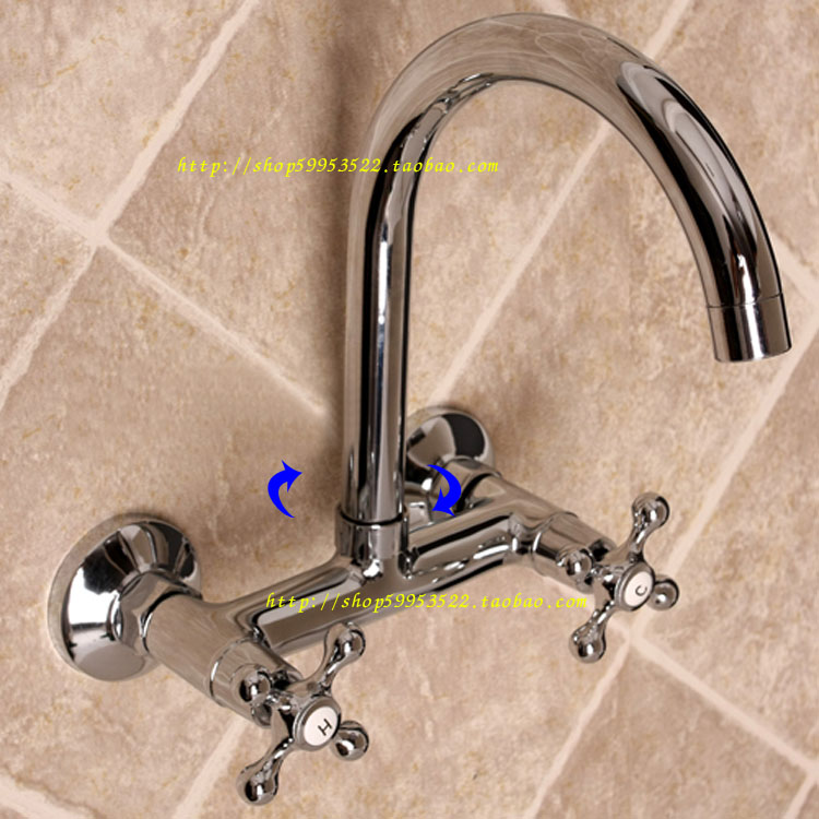 铜入墙式冷热厨房水龙头 墙出水面盆龙头 双把双孔拖把池洗衣池