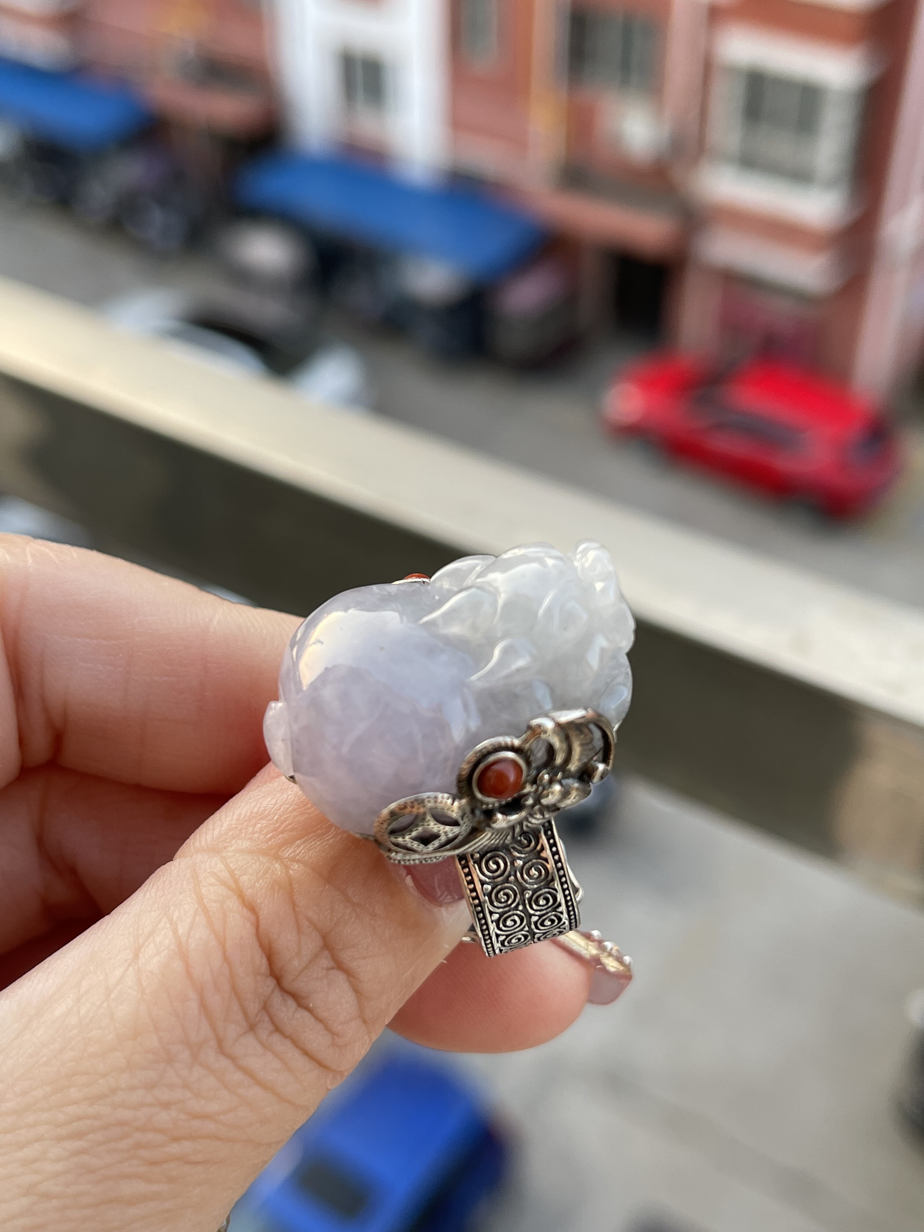 天然翡翠A货冰糯细大屁股貔貅戒指民族风925纯银老银宫廷款