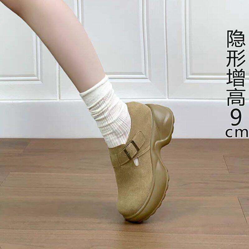 现货2025新款内增高全包勃肯鞋女厚底一脚蹬软底单鞋小个子松糕鞋