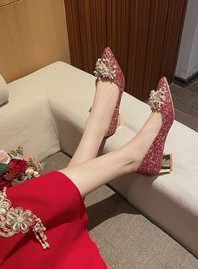 小个子小码女鞋313233 晚礼服YB婚鞋-A1平跟4352加宽粗跟红色大码