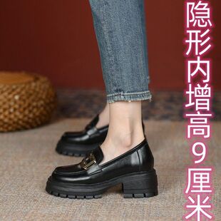 女复古9lm亮粗跟23英伦风 小个子小码 女鞋 313233皮厚底乐福鞋 新款