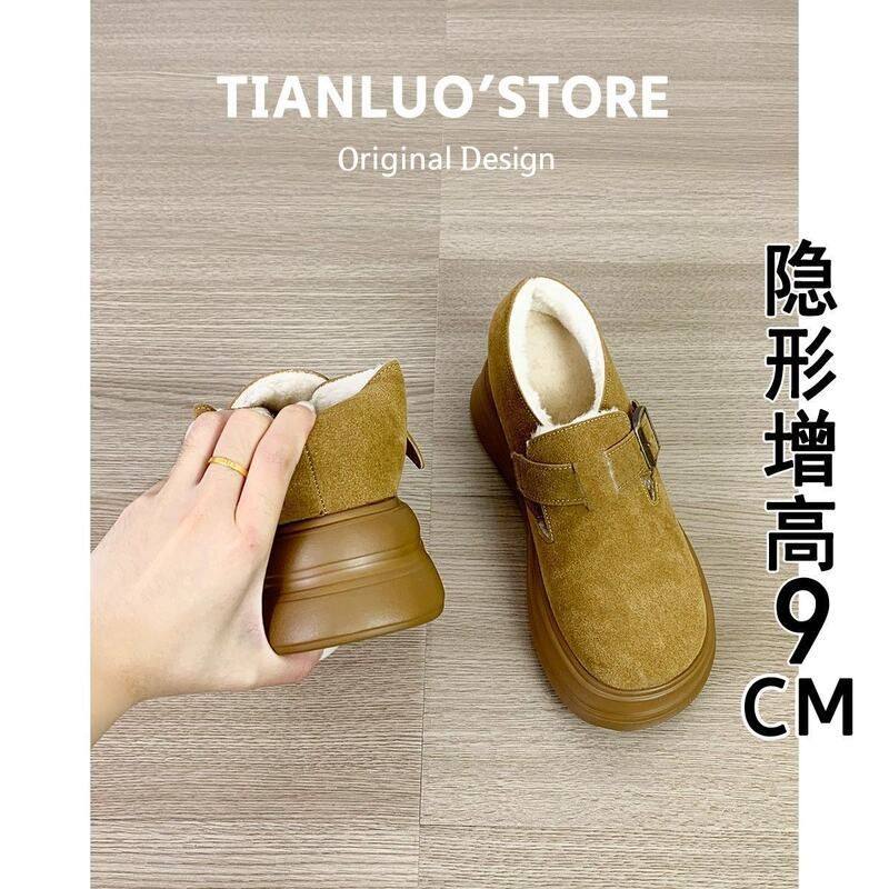 现货版~9cm小个子内增高厚底勃肯鞋2025新款复古全包绝美加绒单鞋