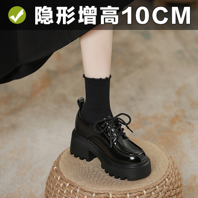 小码女鞋323334小个子英伦风小皮鞋厚底超高跟10cm单鞋增高乐福鞋