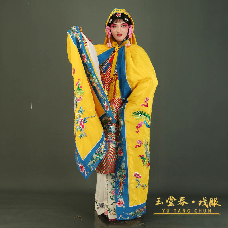 戏曲虞姬镶边黄色斗篷披风京剧霸王别姬贵妃凤斗篷花旦绣花披风