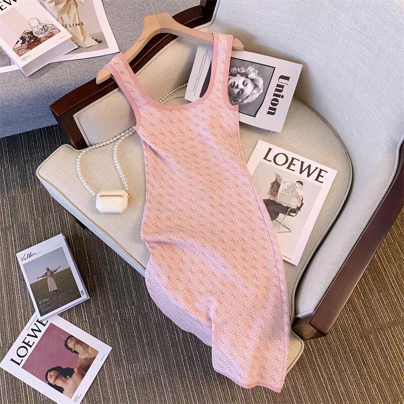 CLEARANCE PICKED UP BIG BRAND FRENCH SMALL KNIT VEST DRESS WOMENS SUMMER LUXURY SENSE SUSPENDER A-LINE SHORT SKIRT