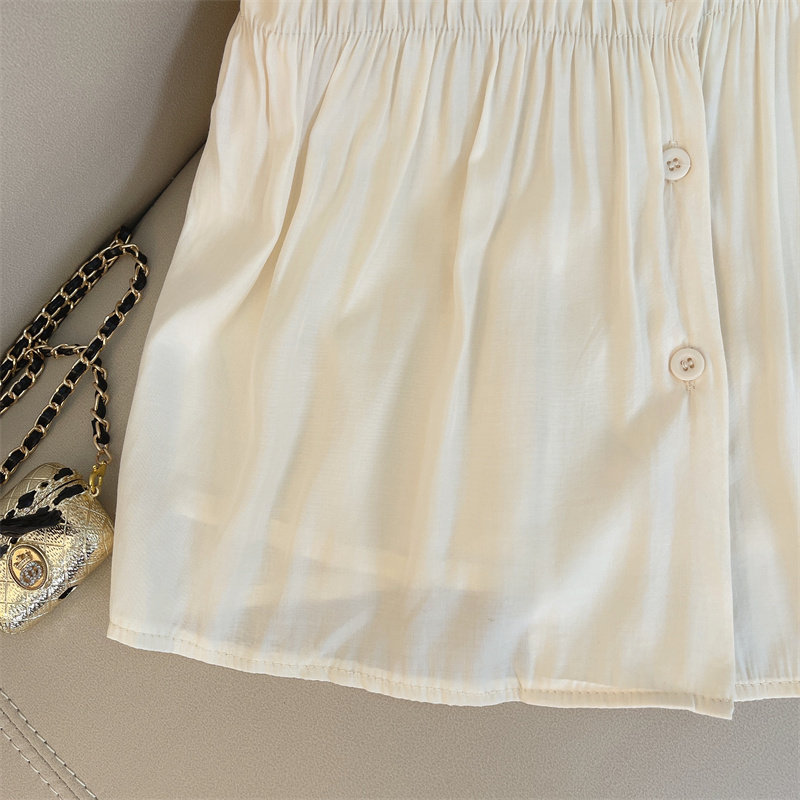 CLEARANCE PICK-UP COUNTER WITHDRAWAL WOMENS PLEATED WAIST PUFF SLEEVE SHIRT DESIGN SENSE CHIC BEAUTIFUL CHIFFON SHIRT