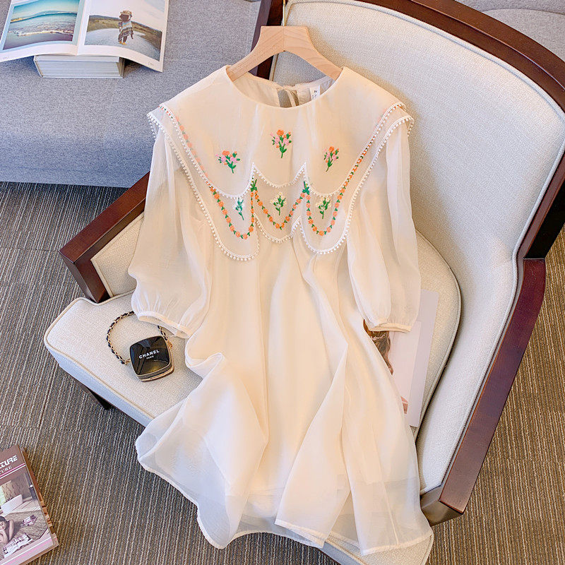 CLEARANCE PICK-UP LEAKAGE COUNTER WITHDRAWAL WOMENS FRENCH TENCEL HEPBURN STYLE DRESS SUMMER SENSE OF LUXURY EMBROIDERY A-LINE SKIRT