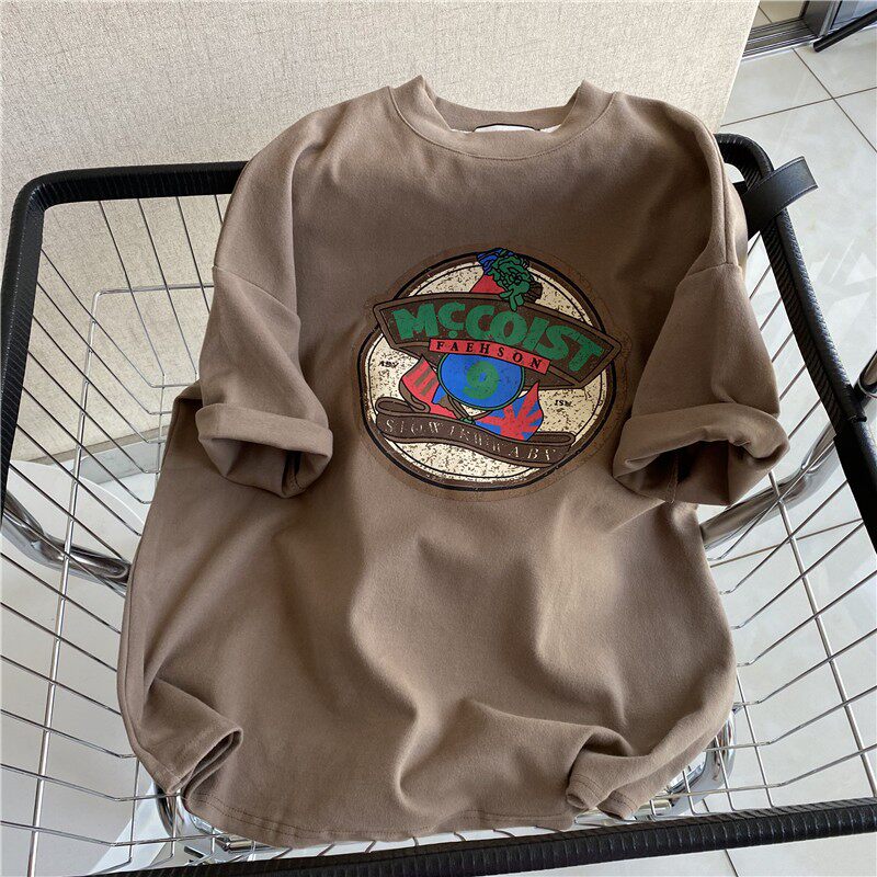 CLEARANCE PICK-UP COUNTER WITHDRAWAL WOMENS BIG-NAME BRUSHED PRINT SHORT-SLEEVED T-SHIRT DESIGN SENSE NICHE COUPLE TOPS