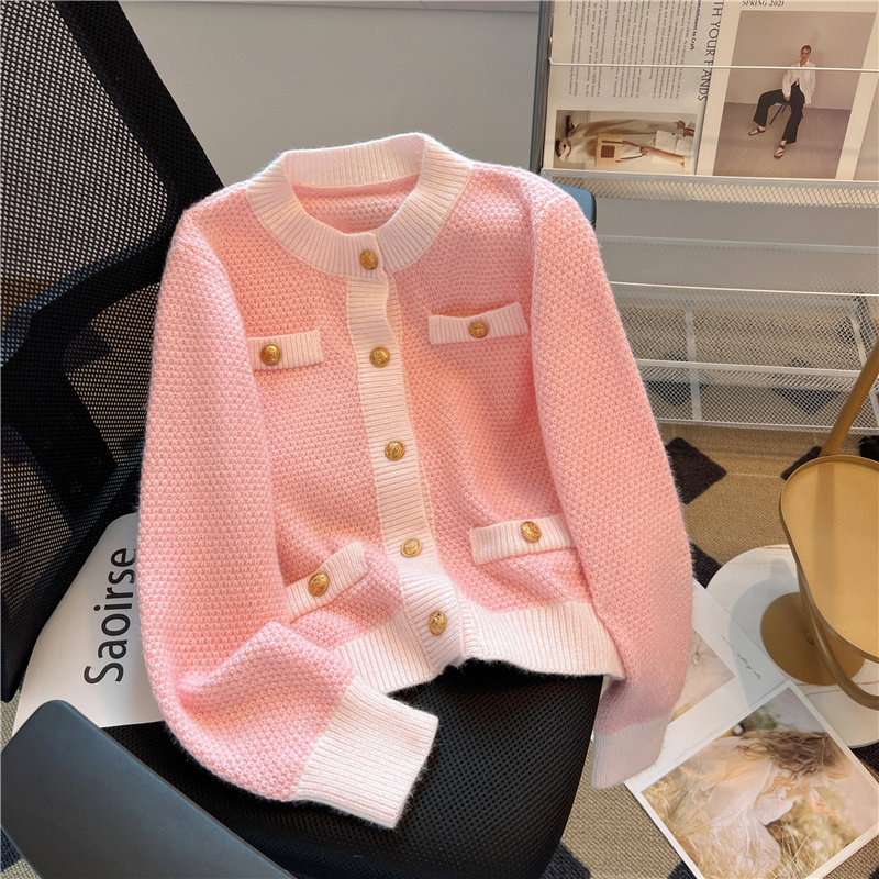 AUTUMN AND WINTER 2024 NEW CHIC LAZY PINK KNITTED CARDIGAN WOMENS DESIGN SENSE SOFT GLUTINOUS SWEATER JACKET