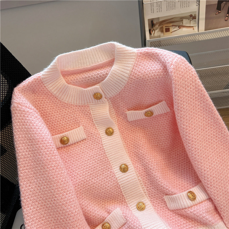 AUTUMN AND WINTER 2024 NEW CHIC LAZY PINK KNITTED CARDIGAN WOMENS DESIGN SENSE SOFT GLUTINOUS SWEATER JACKET