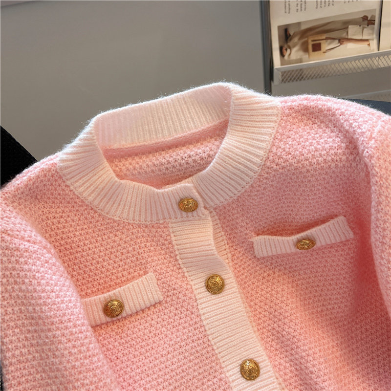 AUTUMN AND WINTER 2024 NEW CHIC LAZY PINK KNITTED CARDIGAN WOMENS DESIGN SENSE SOFT GLUTINOUS SWEATER JACKET