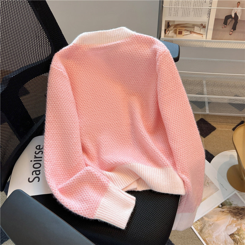 AUTUMN AND WINTER 2024 NEW CHIC LAZY PINK KNITTED CARDIGAN WOMENS DESIGN SENSE SOFT GLUTINOUS SWEATER JACKET