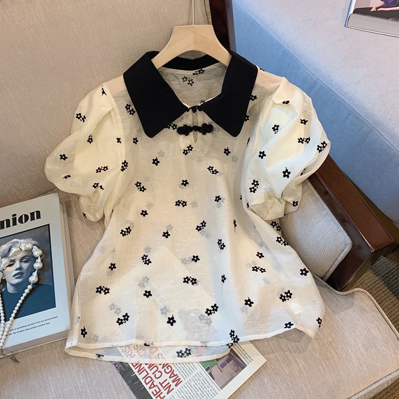 CLEARANCE PICK-UP COUNTER WITHDRAWAL WOMENS PUFF SLEEVE SHIRT DESIGN SENSE NICHE BUCKLE TOP CHIC BEAUTIFUL SHIRT