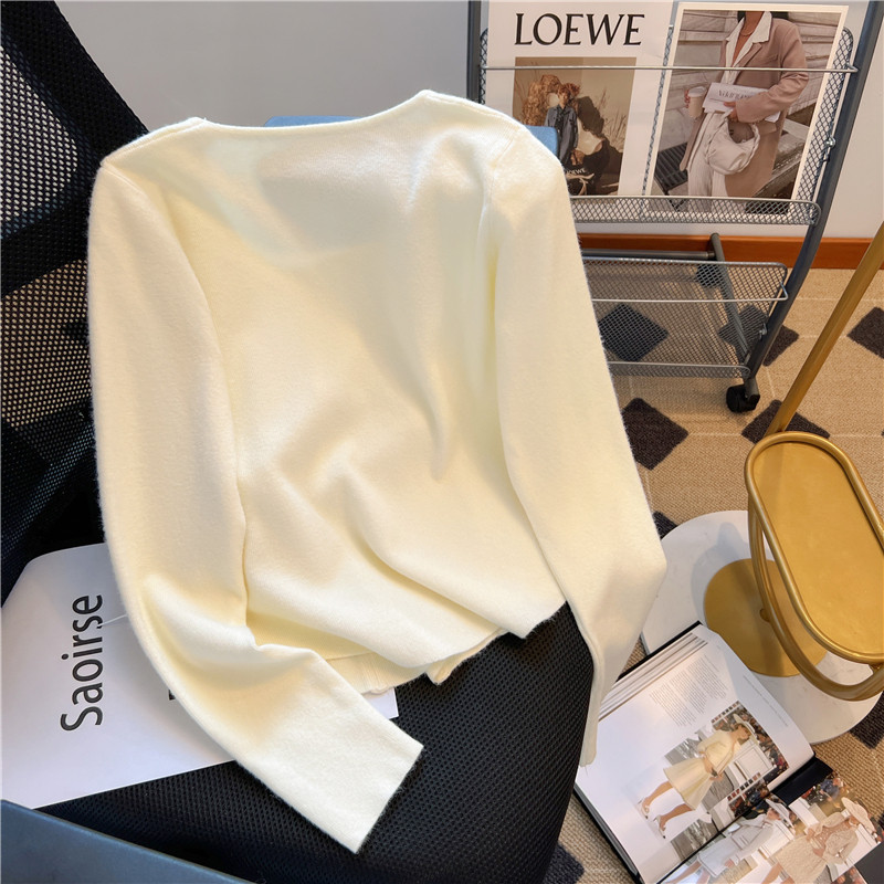CLEARANCE PICKS UP BIG-NAME VINTAGE JAPANESE SQUARE-NECK SWEATERS FRENCH CHIC LUXURY NICHE LONG-SLEEVED KNITWEAR TOPS