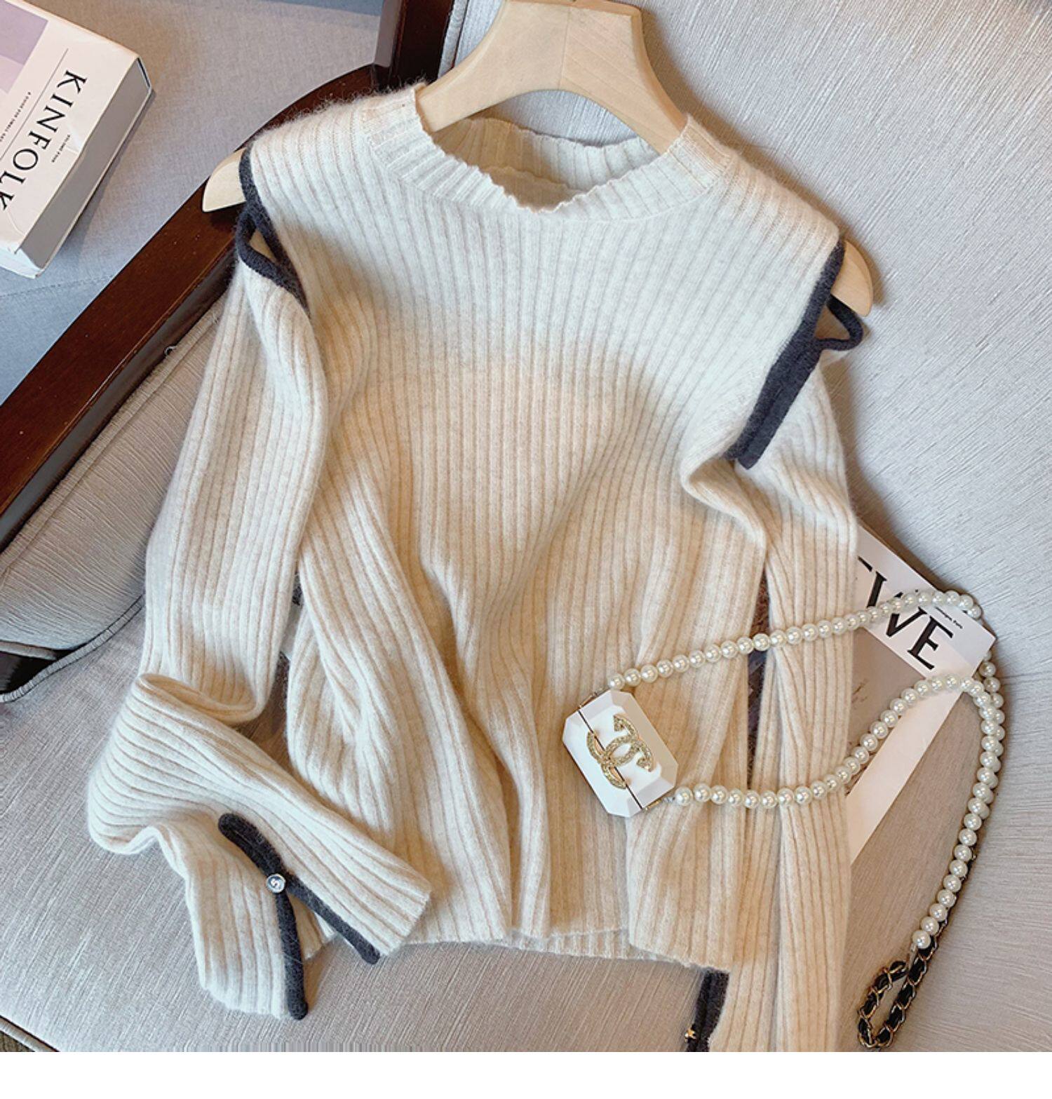 CLEARANCE PICKS UP LEAKS FIRST-LINE BRAND COUNTERS SHOPPING MALLS WITHDRAW LABEL CUTTING WOMENS CLOTHING PURE DESIRE HOT GIRLS LEAKY SHOULDERS BOTTOMED KNITTED SWEATERS