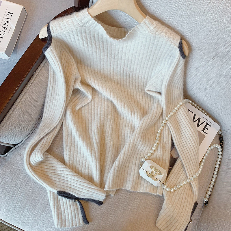 CLEARANCE PICKS UP LEAKS FIRST-LINE BRAND COUNTERS SHOPPING MALLS WITHDRAW LABEL CUTTING WOMENS CLOTHING PURE DESIRE HOT GIRLS LEAKY SHOULDERS BOTTOMED KNITTED SWEATERS