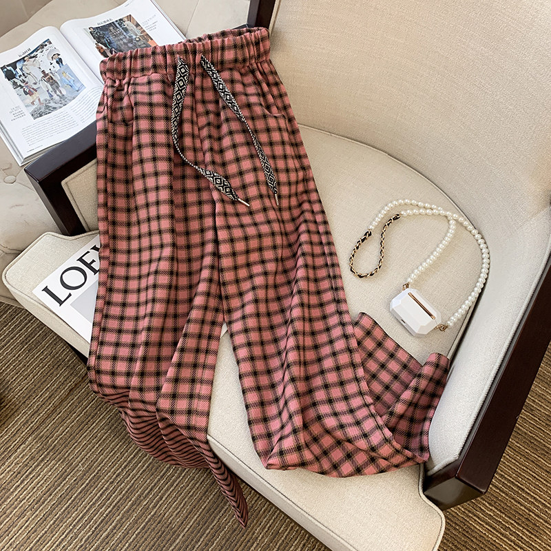 CLEARANCE PICK-UP COUNTERS WITHDRAW FOREIGN TRADE WOMENS CLOTHING BIG-NAME HIGH-WAISTED PLAID CASUAL STRAIGHT-LEG FLOOR-MOPPING WIDE-LEG PANTS