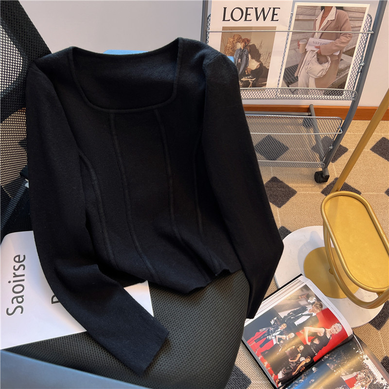 CLEARANCE PICKS UP BIG-NAME VINTAGE JAPANESE SQUARE-NECK SWEATERS FRENCH CHIC LUXURY NICHE LONG-SLEEVED KNITWEAR TOPS