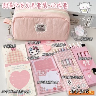“粉粉猫咪笔袋套装大礼包卡通高颜值一整套学生专用透明笔袋