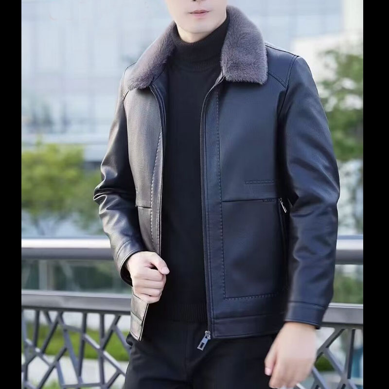 保罗男士冬装2025新款翻毛领羽绒服时尚休闲皮衣男士保暖羽绒外套