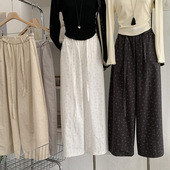 松紧高腰绑带小碎花弯刀阔腿裤 长裤 2026春季 韩版 6706 新款 欧玛莱