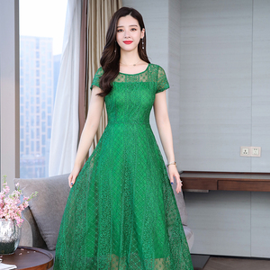 RY1725#加肥加大码女装胖mm夏装 打底衫女200斤宽松显瘦中长款蕾丝连衣裙