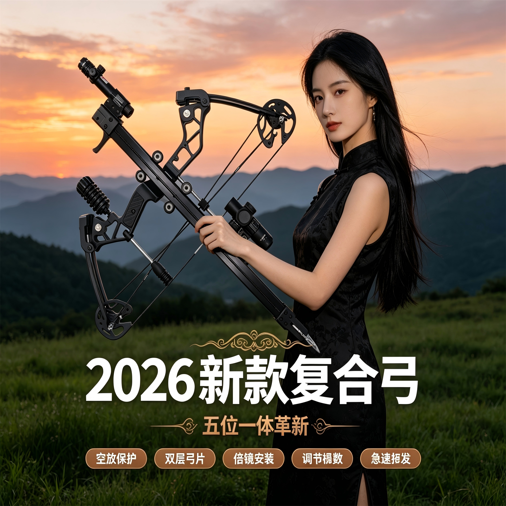 2026新款40连发秃鹰三用复合弓户外高精度绿激光成人专用弓箭钢珠
