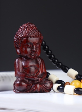 紫檀木雕宝宝佛手把件卡通