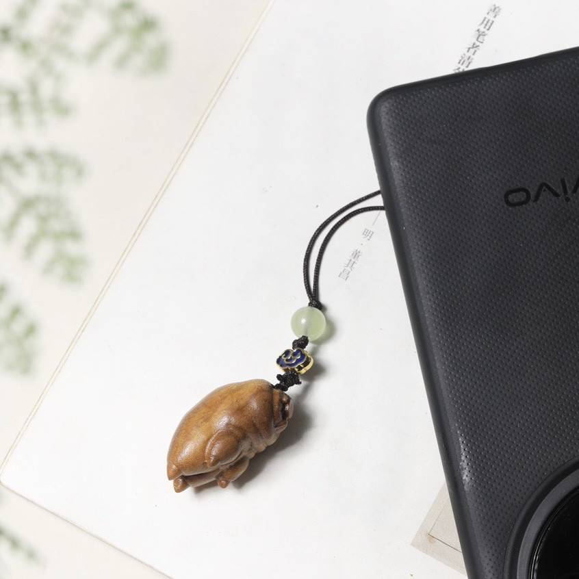 绿檀木雕可爱猪蹄手机链紫檀黄金檀包包挂件吊坠崖柏木质猪蹄项坠