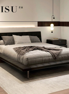 CISU辞素头层牛皮意式极简悬浮绅士床主卧婚床设计师黑色昂达皮床