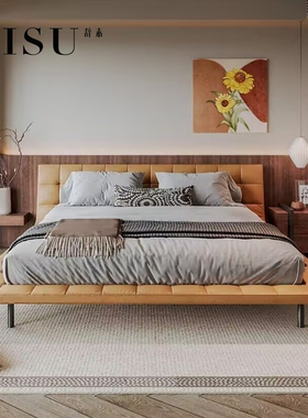 CISU意式极简高脚橙色onda昂达悬浮床创意2025新款主卧全真皮床