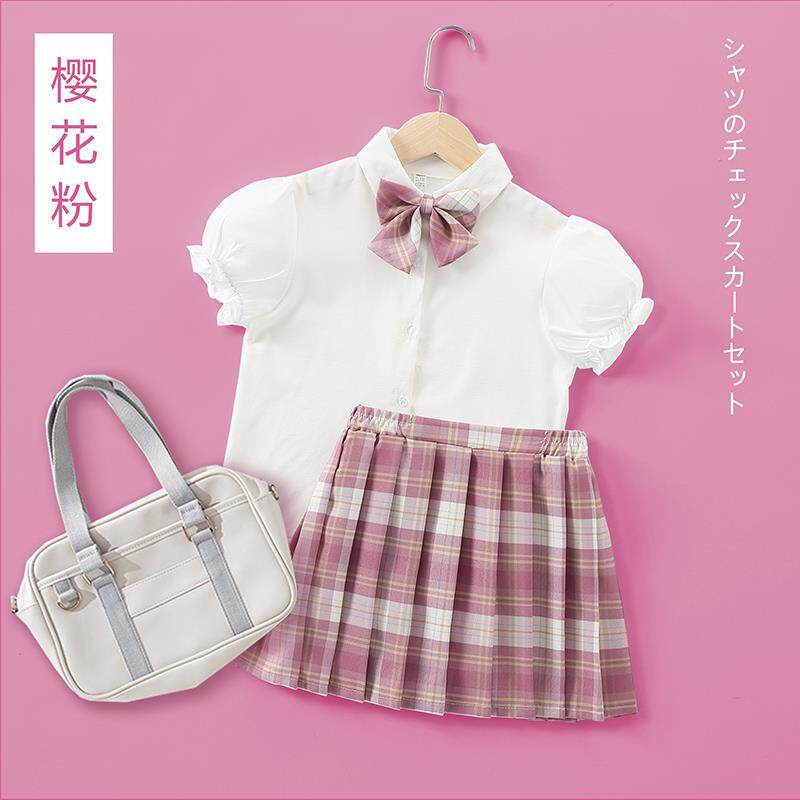 女童jk制服裙子夏季日系小学生短袖儿童学院风套装校服格子百褶裙