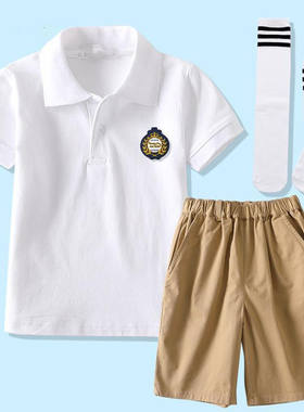 男童小学生校服套装女童班服夏英伦POLO衫藏青短裤学院风表演服装