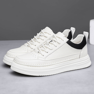 内增高小白鞋男款6CM商务通勤休闲鞋男士软皮厚底西装白鞋子百搭