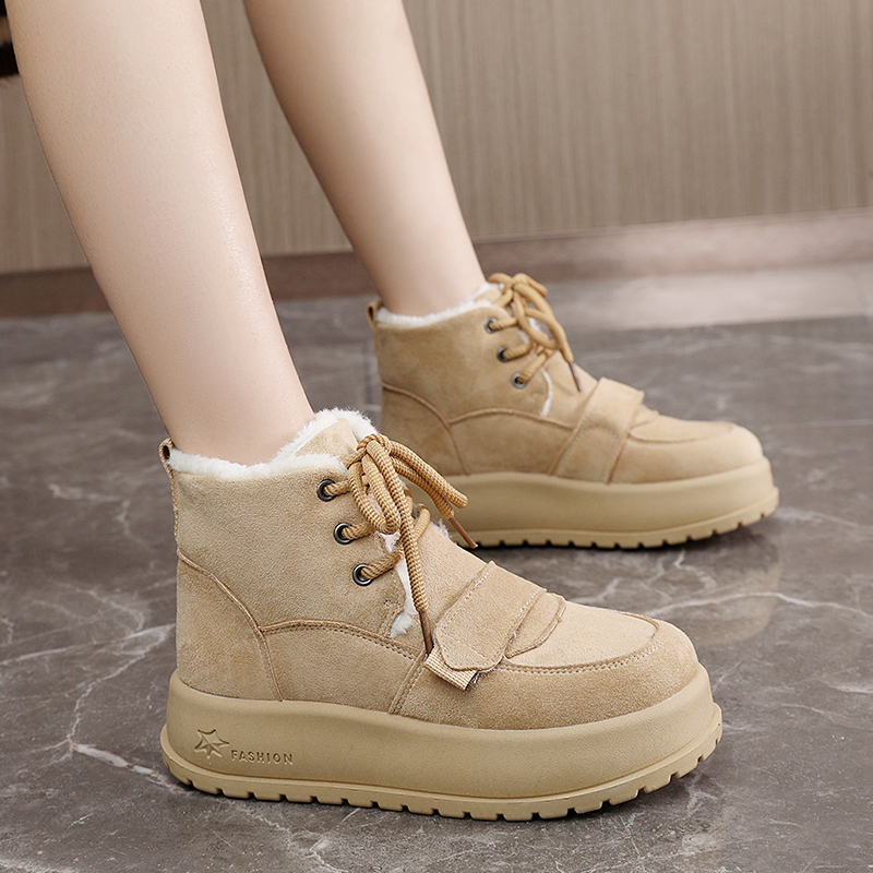 雪地靴女加绒保暖系带加厚短靴
