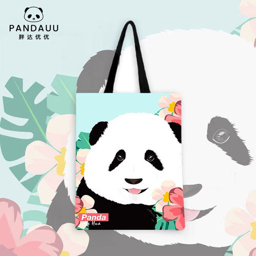 大熊猫原创单肩包可爱布包包和花