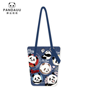 PANDAUU胖达优优 原创大熊猫环保布牛仔布印花休闲单肩斜挎水桶包