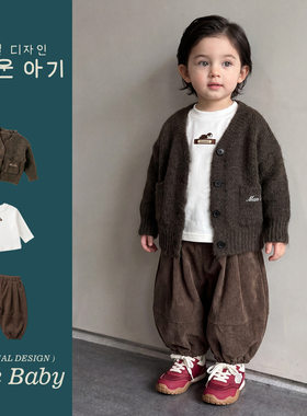 秋季超洋气男童套装一岁小男孩打底衫针织外套裤子三件套宝宝衣服