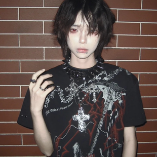 亚比风小众暗黑朋克风y2k短袖T恤亚文化美式高街重磅纯棉上衣男女