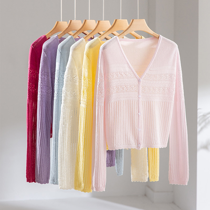 莱赛尔针织开衫薄款女吊带防晒罩衫外套V领外搭空调衫短款上衣春