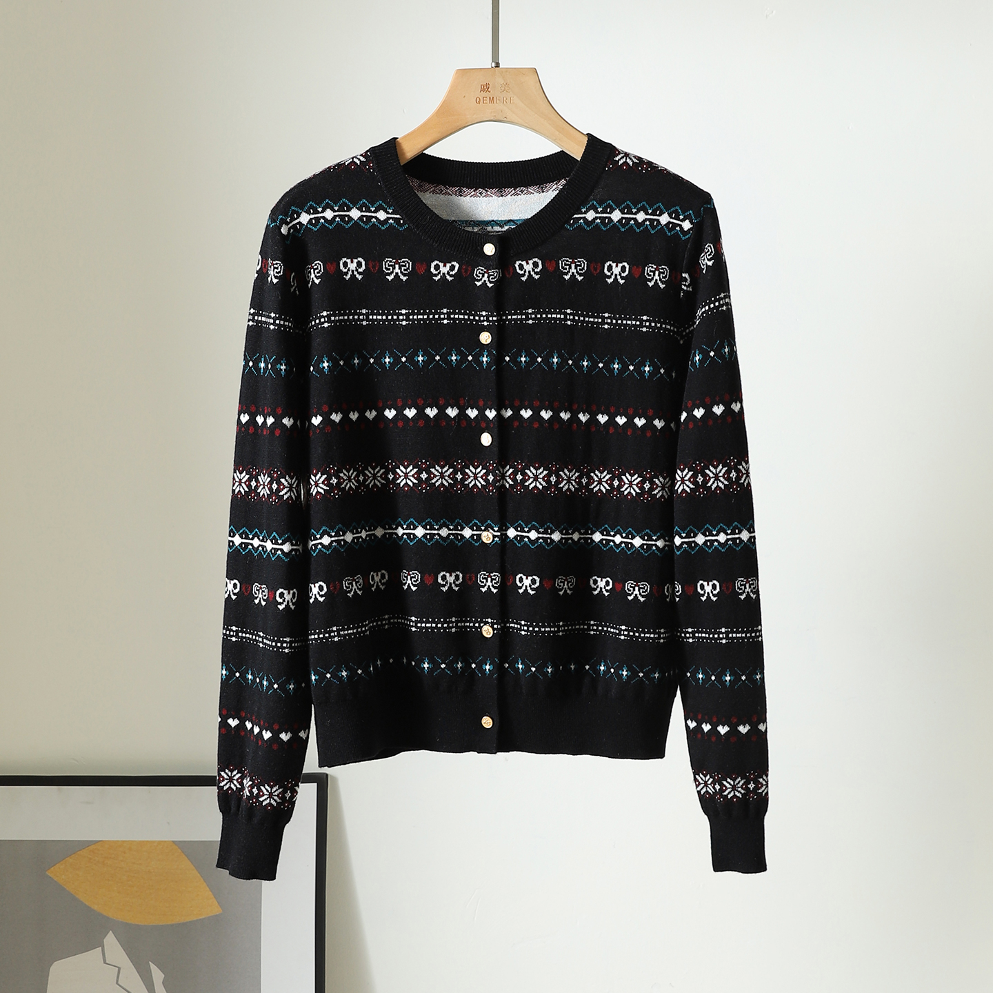 费尔岛提花羊毛短款针织开衫外套