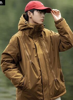 户外运动风男连帽加厚保暖羽绒服